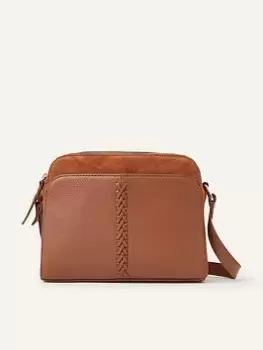 Image of Accessorize Leather Double Zip Cross-Body Bag, Brown, Women