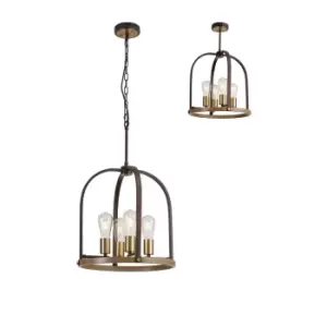 Image of Goshen Ceiling Pendant Round 4 Light E27, Antique Bronze, Brown Oxide, Wood