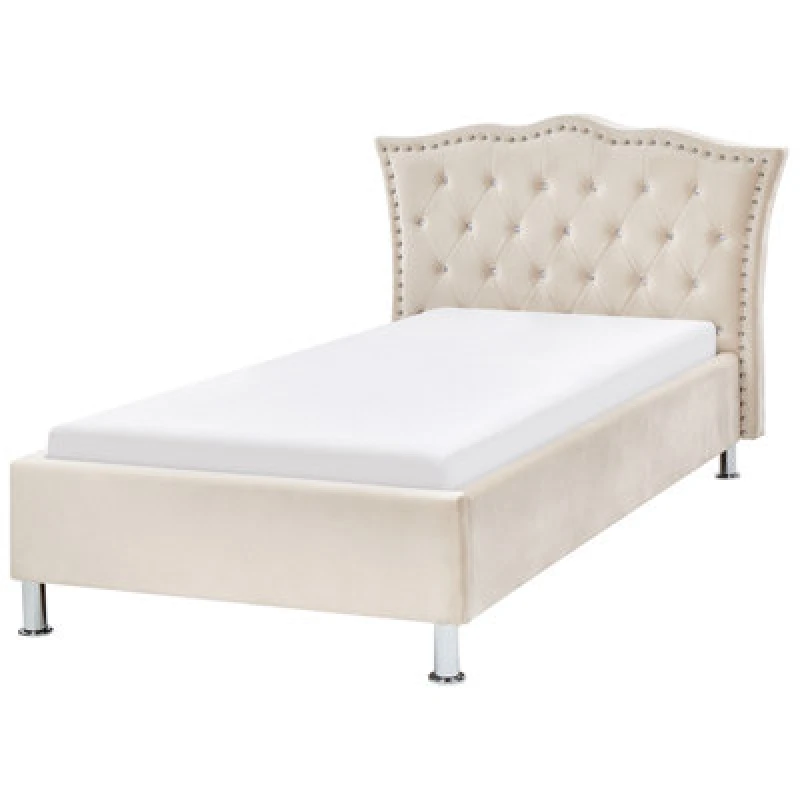 Image of Beliani Bed Velvet Metz 90 X 200 Cm (Eu Single) Beige