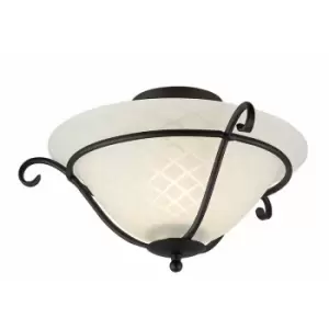 Image of Loops - 1 Bulb Flush Light White Patterned Glass Shade Gothic Style Black LED E27 100W
