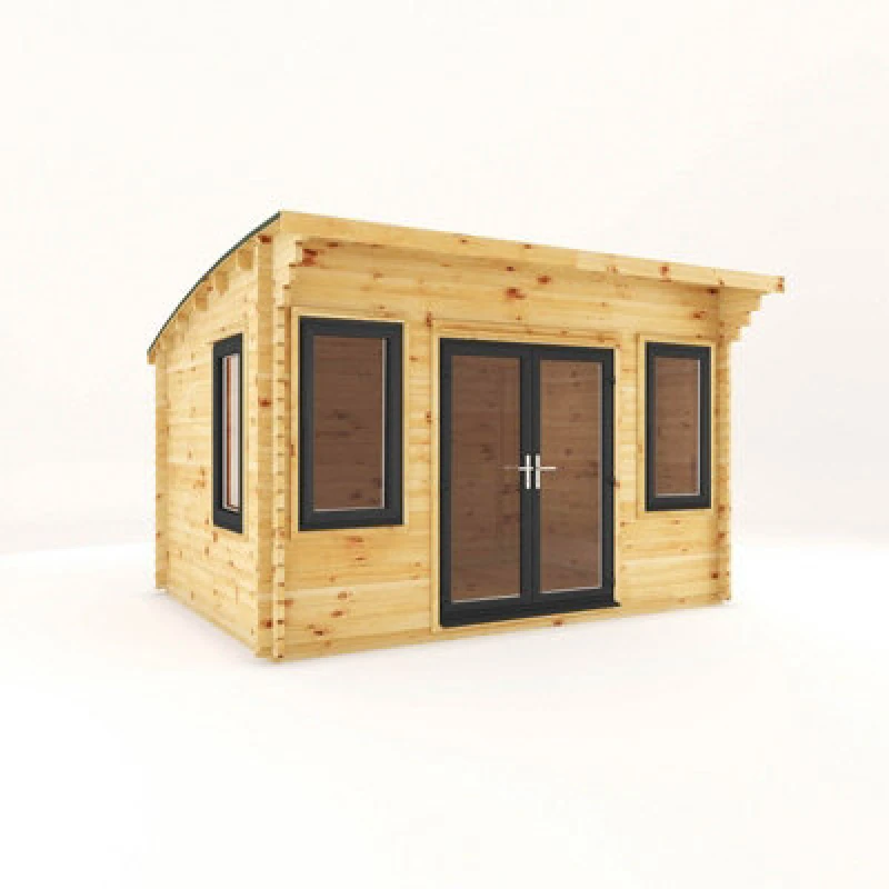 Image of Mercia 4 X 3 M Curved Roof Log Cabin With Upvc Windows And Doors - 44mm - Timber - L348.6 X W406.4 X H260 Cm - Brown