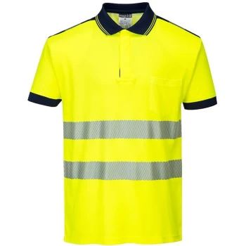 image of Portwest - T180YNRL - sz L PW3 Hi-Vis Polo Shirt S/S - Yellow/Navy