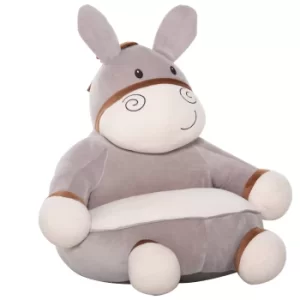 image of HOMCOM Animal Kids Sofa Chair Cartoon Cute Donkey Multi-functional with Armrest Flannel PP Cotton 60 x 55 x 60cm Grey