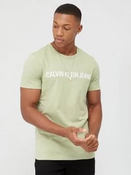 Image of Calvin Klein Jeans Instit logo Slim Fit T-Shirt - Sage, Sage, Size 2XL, Men