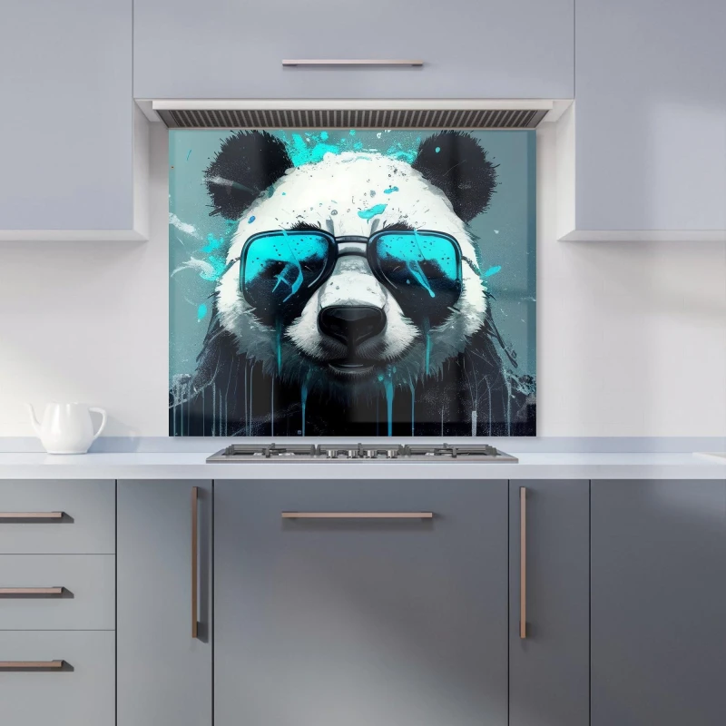 Image of Warren Reed - Designer Panda With Blue Glasses Splashart Kitchen Splashback Size: 600mm x 750mm Blue Unisex 600mm x 750mm