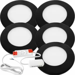 Image of 5x matt Black Ultra-Slim Round Under Cabinet Kitchen Light & Driver Kit - Natural White Diffused led