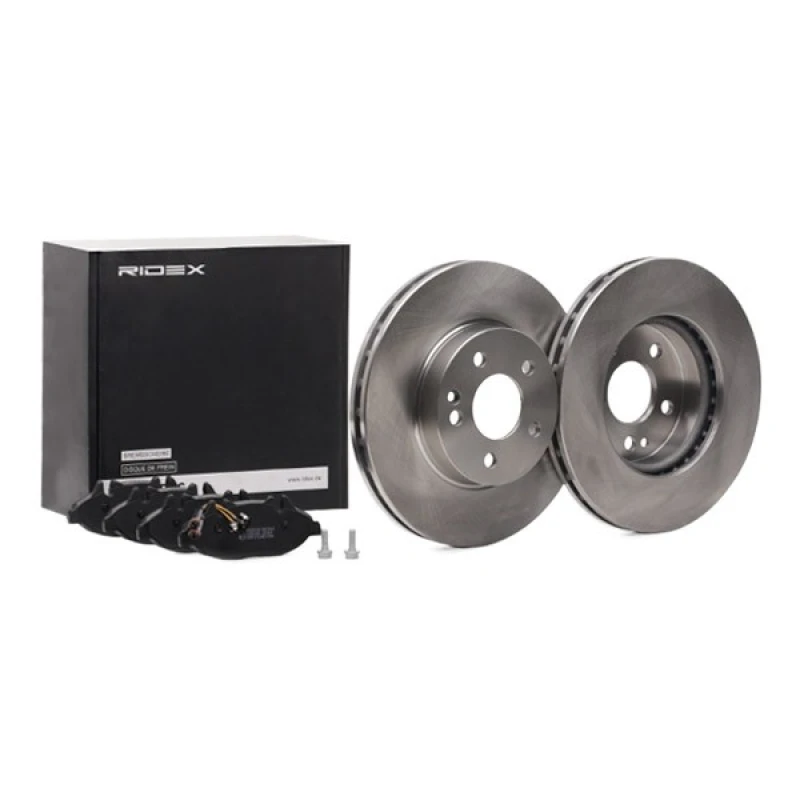 Image of RIDEX 3405B0878 Brake disc and pads set Front Axle, Brake Disc Type: internally vented, incl. wear warning contact, with brake pads Brake Set,disc br