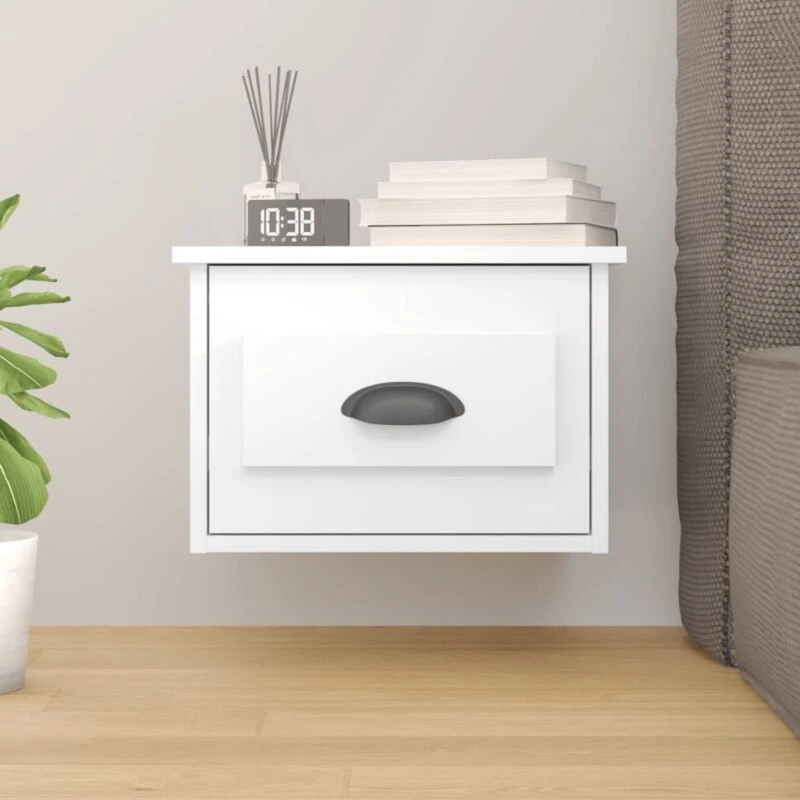Image of VIDAXL Wall-mounted Bedside Cabinet High Gloss White 41.5x36x28cm Vidaxl 8720845792701