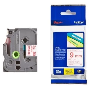 Image of Brother TZe-222 P-touch Label Tape ( 9mm x 8m) Red On White