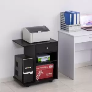 Image of HOMCOM Printer Stand Rolling Desk Side Cart CPU Stand With Wheels Drawer Adjustable Shelf Black