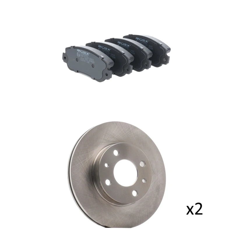 Image of RIDEX 3405B2967 Brake disc and pads set Front Axle, Brake Disc Type: internally vented Brake Set,disc brakes (3405)