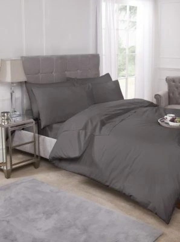Image of New Edge Blinds Percale Duvet Set in Grey Size: Super King Grey Unisex Super King