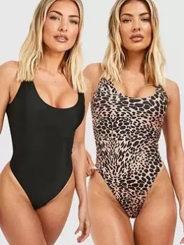 image of Boohoo 2 Pack Scoop Neck Swimsuit - Black