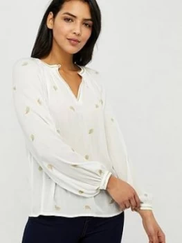 Monsoon Pia Embroidered Top - Ivory, Size XL, Women