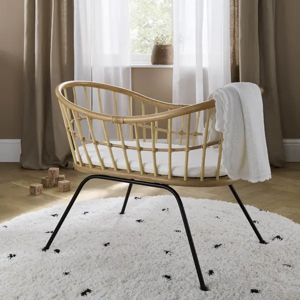 image of CuddleCo Aria Wave Rattan Crib Natural