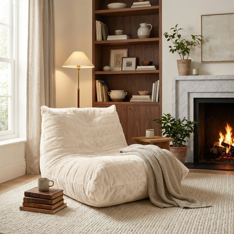 Image of Urban Meuble Luxury Chenille Bean Bag Lazy Sofa Beige unisex One Size