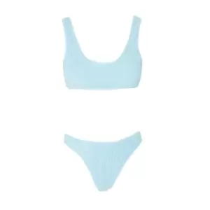 Missguided Crinkle Super Scoop High Leg Boomerang Bikini Set - Blue