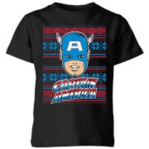 Image of Marvel Captain America Face Kids Christmas T-Shirt - Black - 9-10 Years