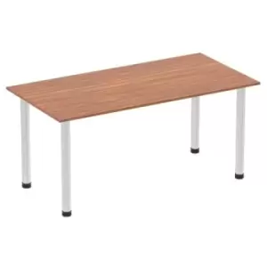 Image of Impulse 1600mm Straight Table Walnut Top Brushed Aluminium Post Leg