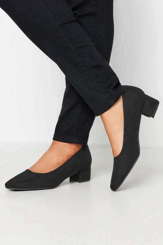 Image of Yours Womens Extra Wide Fit Faux Suede Block Heel Court Shoes in Black Size: 9EEE Black Female 9EEE