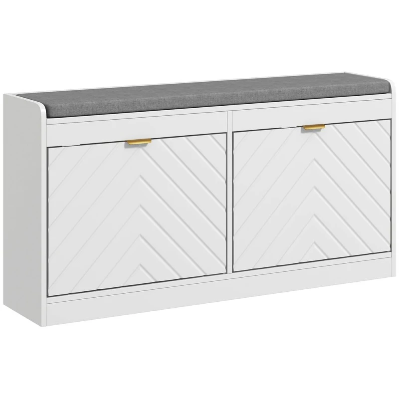 Image of HOMCOM Shoe Storage Bench with 2 Flip Drawers Cushion 2 Vents for 8 Pairs White