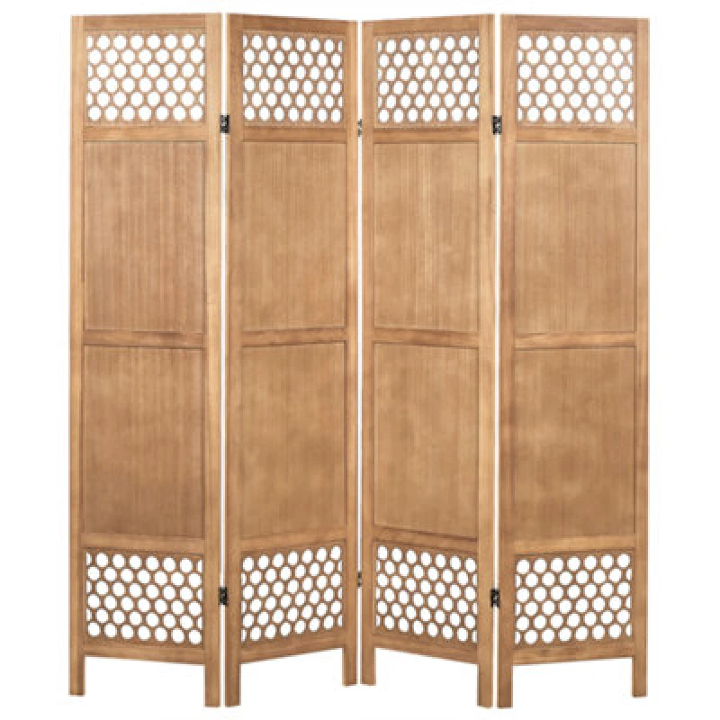 Image of Beliani 4 Panel Room Divider Certosa Light Brown 163cm 170 Cm