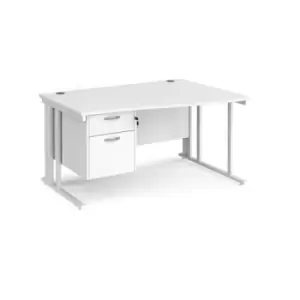 image of Office Desk Right Hand Wave Desk 1400mm With Pedestal White Top With White Frame Maestro 25 MCM14WRP2WHWH