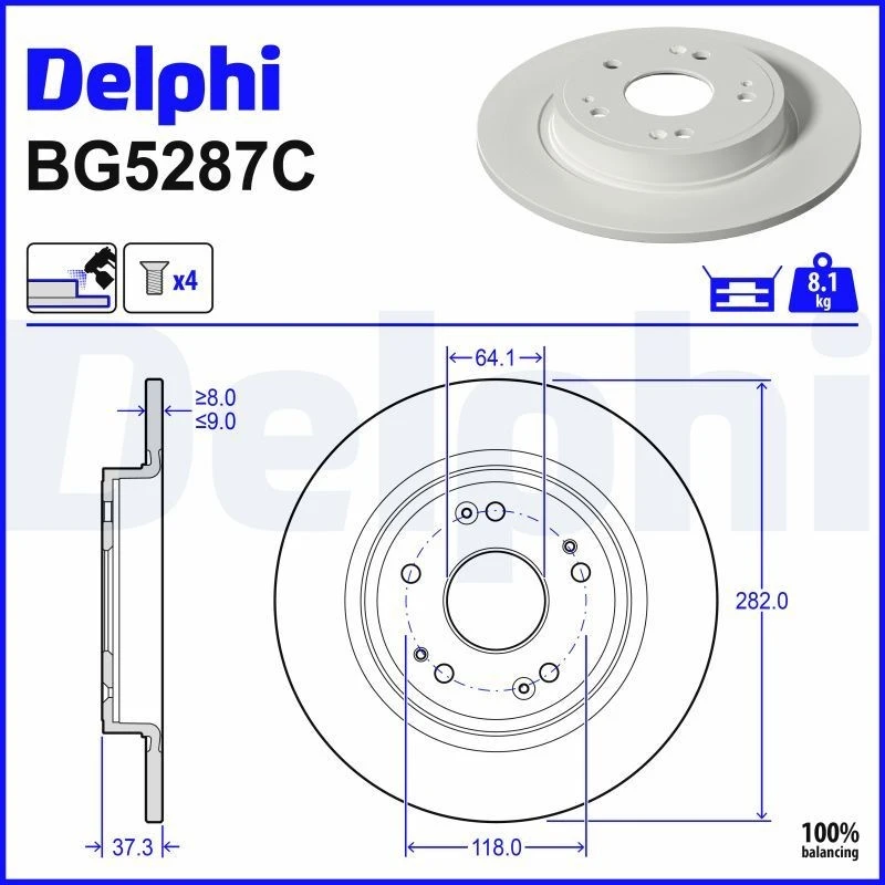 Image of DELPHI Brake disc DELPHI BG5287C