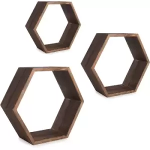 Image of Hexagon Floating Shelves - Set of 3 Wood M&W - Wood