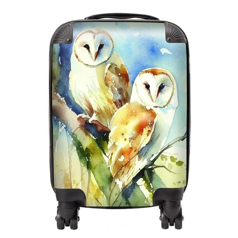 Image of Warren Reed - Designer Barn Owls Watercolour Suitcase in Brown Size: Large Brown Unisex Large