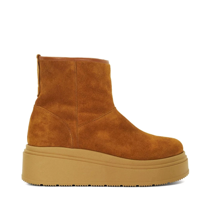 Image of Dune London Podsey Faux Shearling Lined Platform Boots Tan female UK 5