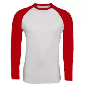 Image of SOLS Mens Funky Contrast Long Sleeve T-Shirt (3XL) (White/Red)