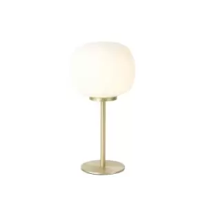 Image of Cheektowaga Small Oval Ball Tall Table Lamp E27 Satin Gold Base With Frosted White Glass Globe