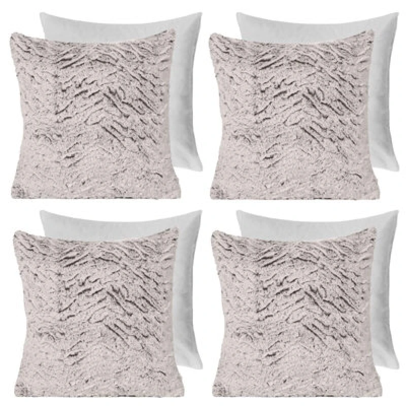 Image of OHS OHS 4 Pack Two Tone Faux Fur Soft Fleece Filled Cushion Covers - 45 x 45cm in Natural Size: 45cm x 45cm Natural 45cm x 45cm Unisex 5027434208760
