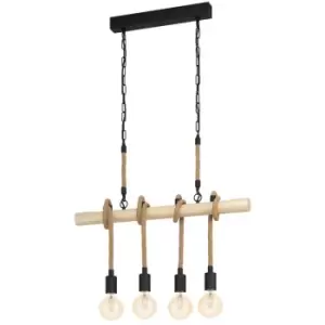 Image of Youngstown 4 Lamp Straight Bar Pendant Ceiling Light Black, Brown - Eglo