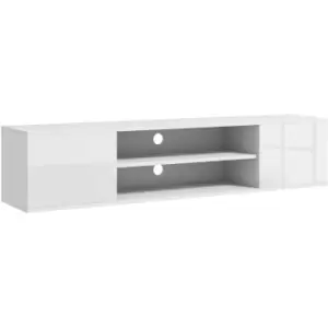 image of Floating tv Unit for 60 TVs w/ Shelves and Cabinets, White - High gloss - Homcom