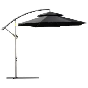 image of Outsunny 2.7M Cantilever Banana Parasol Outdoor Sun Shade With Crank - Black