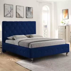 Image of Envisage Trade - Barella Upholstered Beds - Plush Velvet, Double Size Frame, Blue - Blue