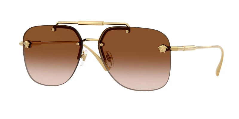 Image of Versace VE2296 100213 Woman Sunglasses Metal Gold Brown Squared Normal Nuanced Gold Sunglasses Woman Metal
