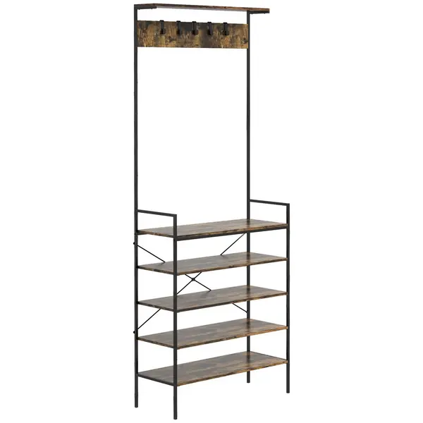 Image of HOMCOM Kitchen Bakers Rack Microwave Stand Coffee Bar with 5 Shelves Brown