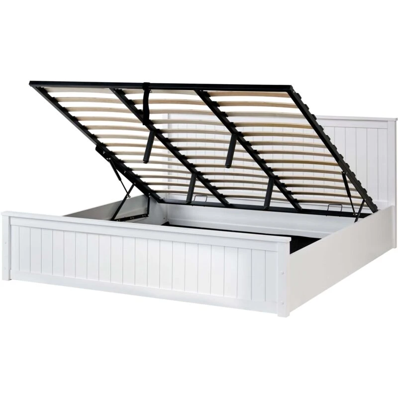 Image of Beliani Ottoman Bed Pine Wood Lambres 180 X 200 Cm (Eu Super King) White