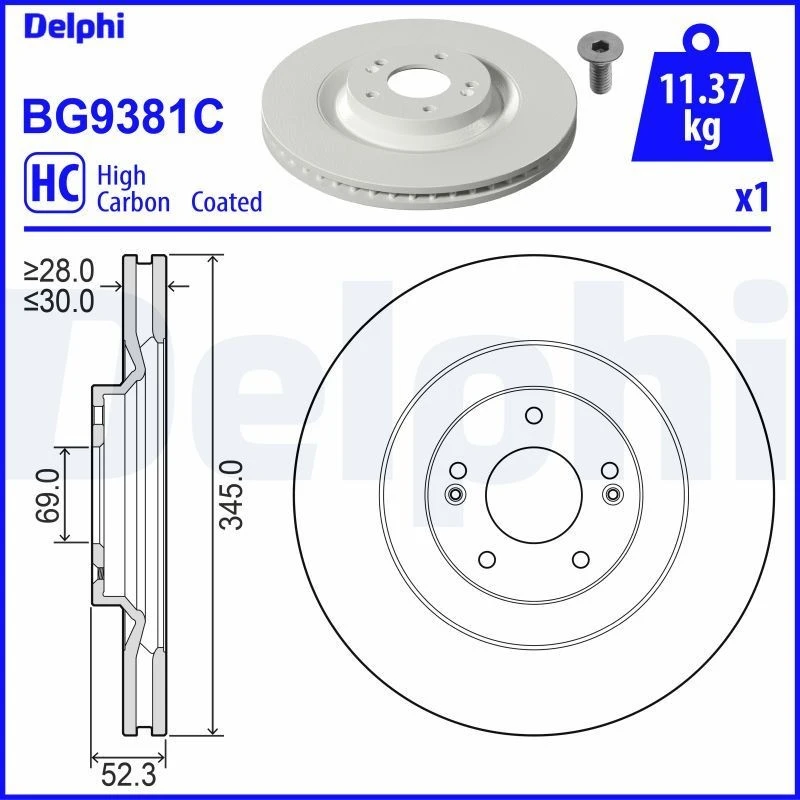 Image of DELPHI Brake disc DELPHI BG9381C