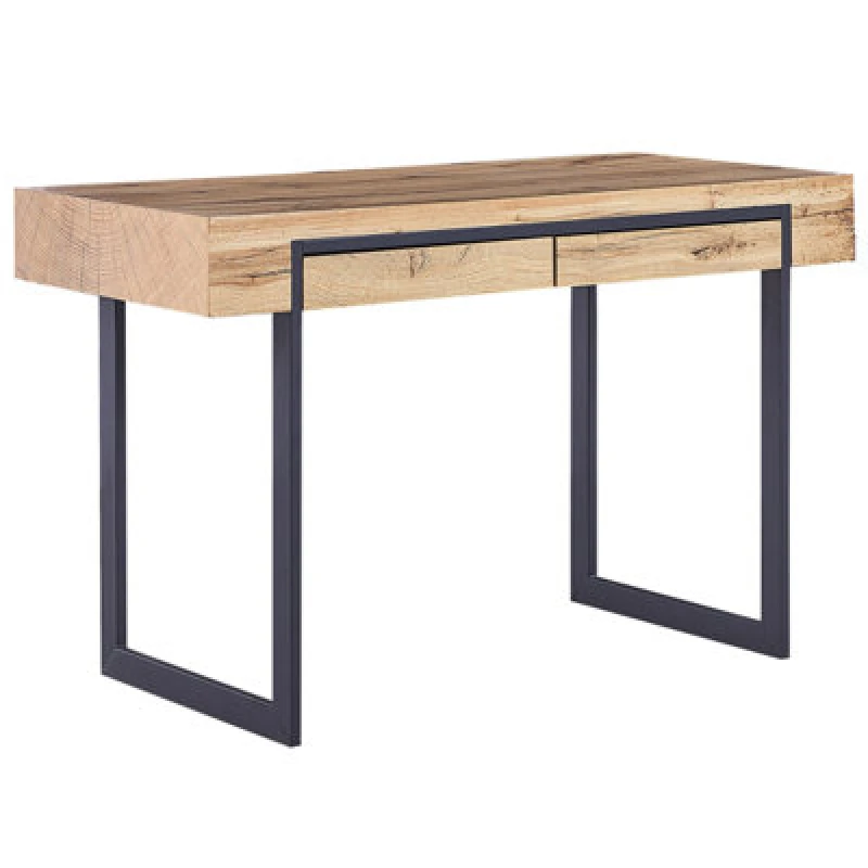 Image of Beliani Home Office Desk Vida Light Brown 120 Cm 55cm With Storage