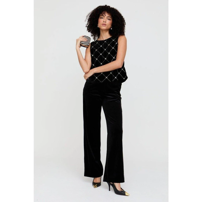 Image of Lily and Lionel Lily and Lionel Valerie Straight Leg Velvet Trouser In Black female 8 (XS)