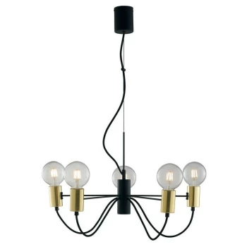 image of Fan Europe Lighting - Fan Europe Axon - 5 Arm Ceiling Pendant, Black, Gold, E27