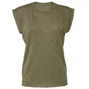 image of Bella + Canvas Womens/Ladies Flowy Rolled Cuff Muscle T-Shirt (L) (Heather Olive)