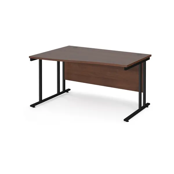 image of Maestro 25 Wave Desk Black Frame and Walnut Table Top - Left Hand - 1400mm