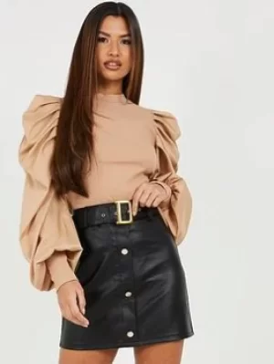 Image of Quiz Faux Leather Bodycon Mini Skirt, Black, Size 6, Women