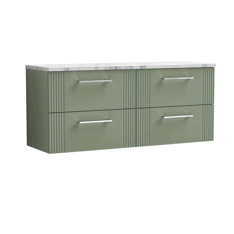 Image of Balterley 4 Drawer Wall Hung Vanity Unit Marble Laminate Worktop, Green 1200mm Green Unisex