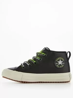 Converse Chuck Taylor All Star Mid Suede Street Boot Junior Trainer, Black/Green, Size 11